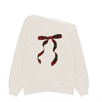 Thumbnail for Christmas Plaid Bow Off-The-Shoulder Sweatshirt