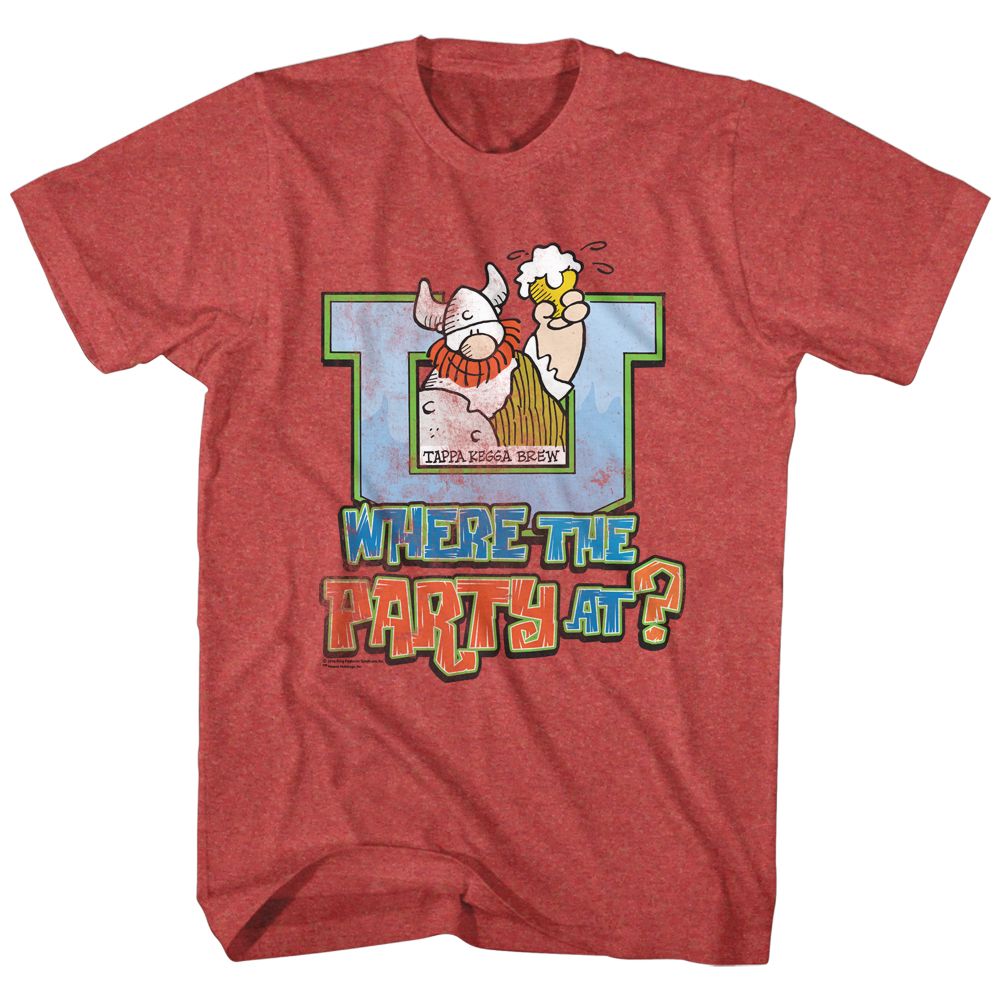 HAGAR THE HORRIBLE-WHERE THE PARTY AT-RED HEATHER ADULT S/S TSHIRT