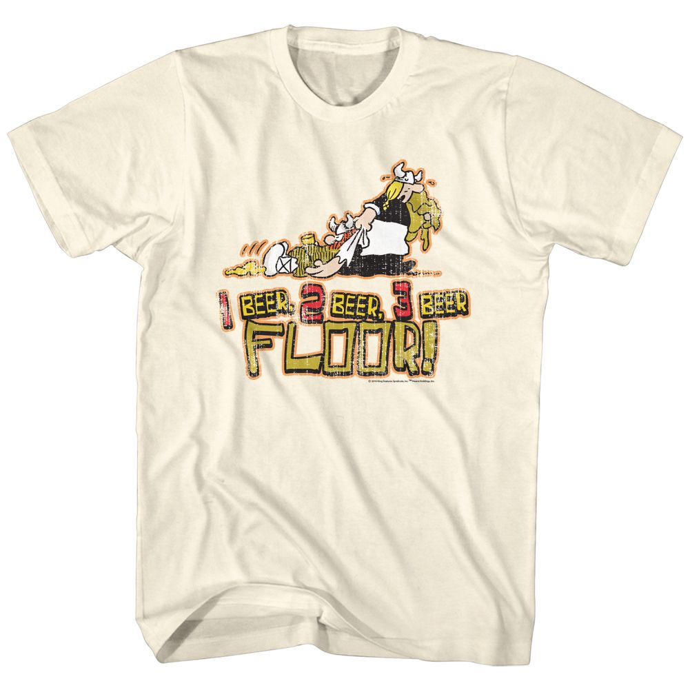 HAGAR THE HORRIBLE-1 BEER 2BEER 3 BEER-NATURAL ADULT S/S TSHIRT