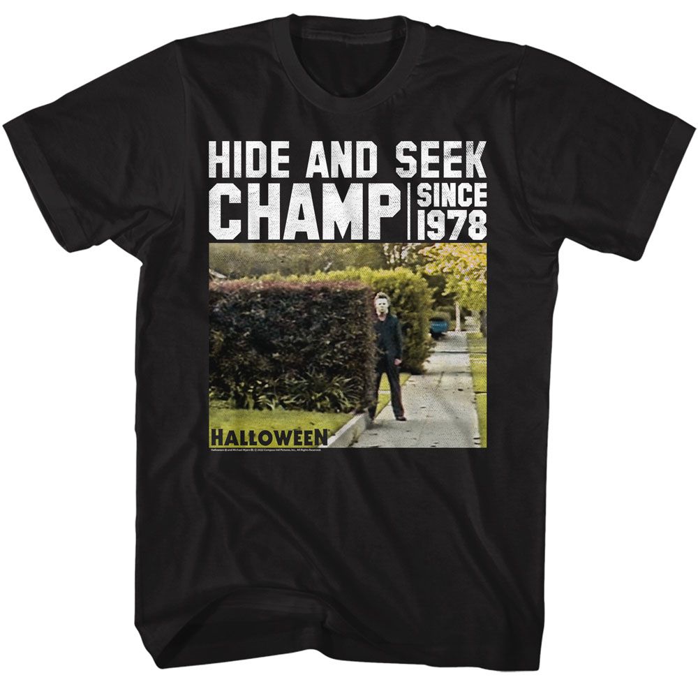 HALLOWEEN-HALLOWEEN HIDE AND SEEK BUSHES-BLACK ADULT S/S TSHIRT