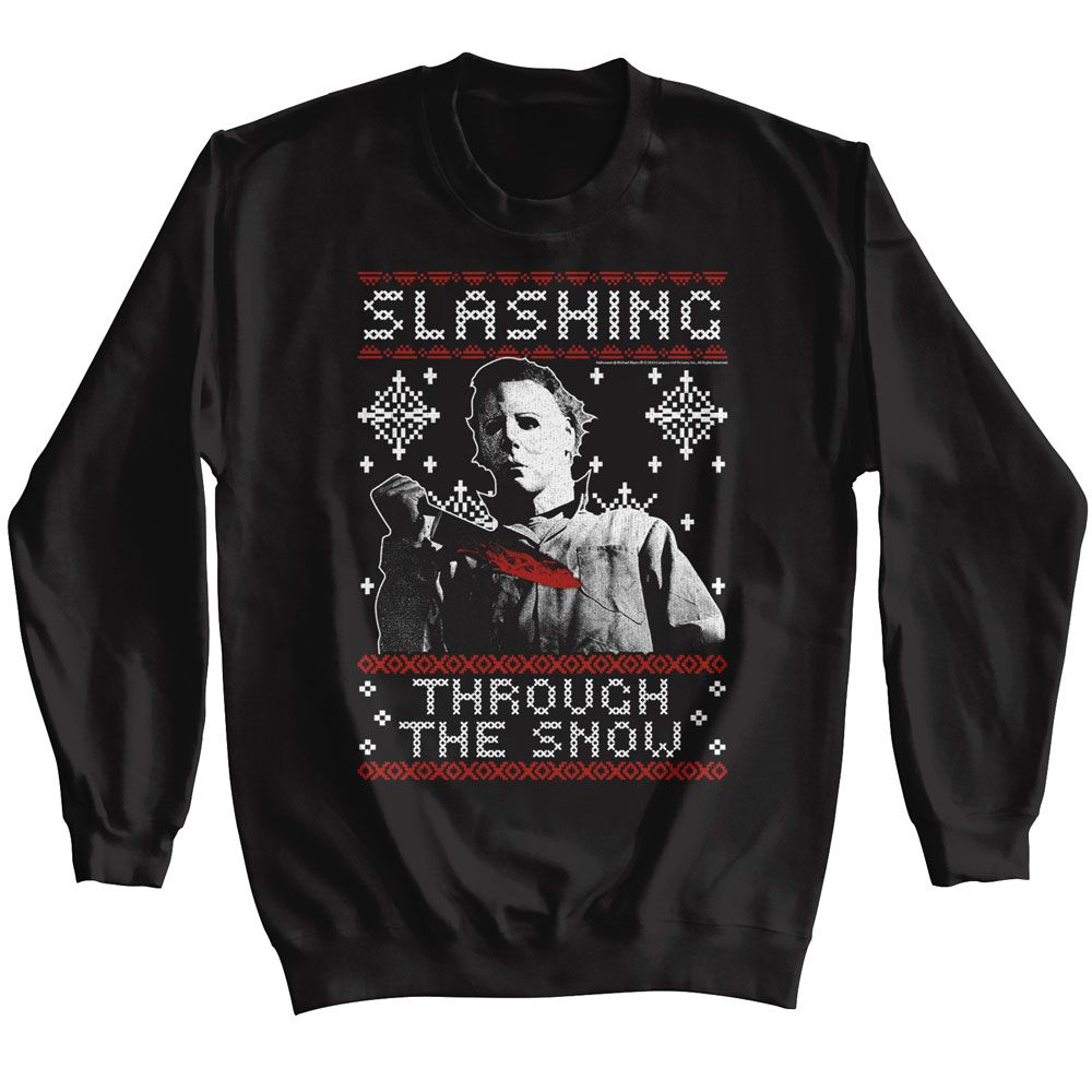 HALLOWEEN-HALLOWEEN SLASHING THRU THE SNOW-BLACK ADULT L/S SWEATSHIRT