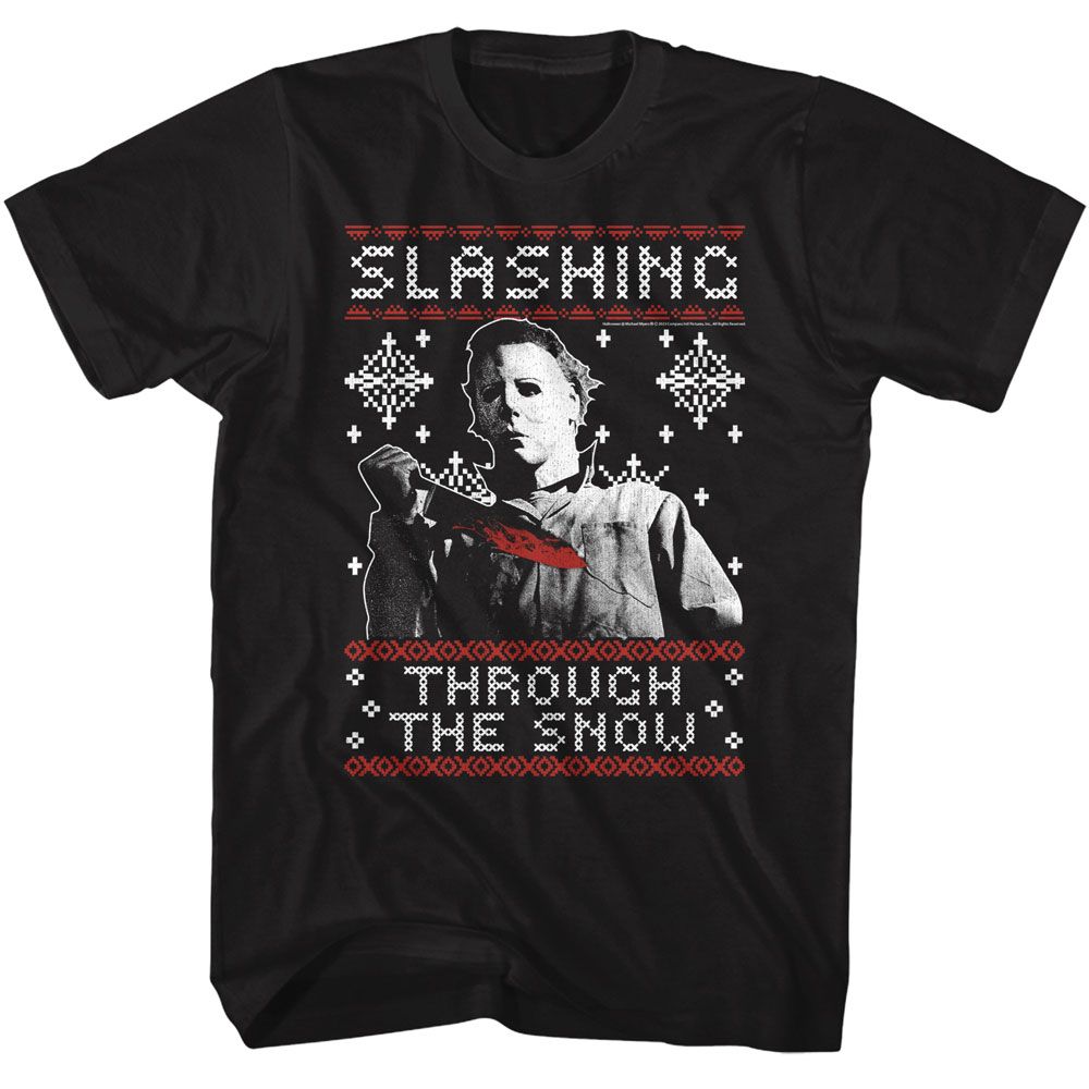 HALLOWEEN-HALLOWEEN SLASHING THRU THE SNOW-BLACK ADULT S/S TSHIRT