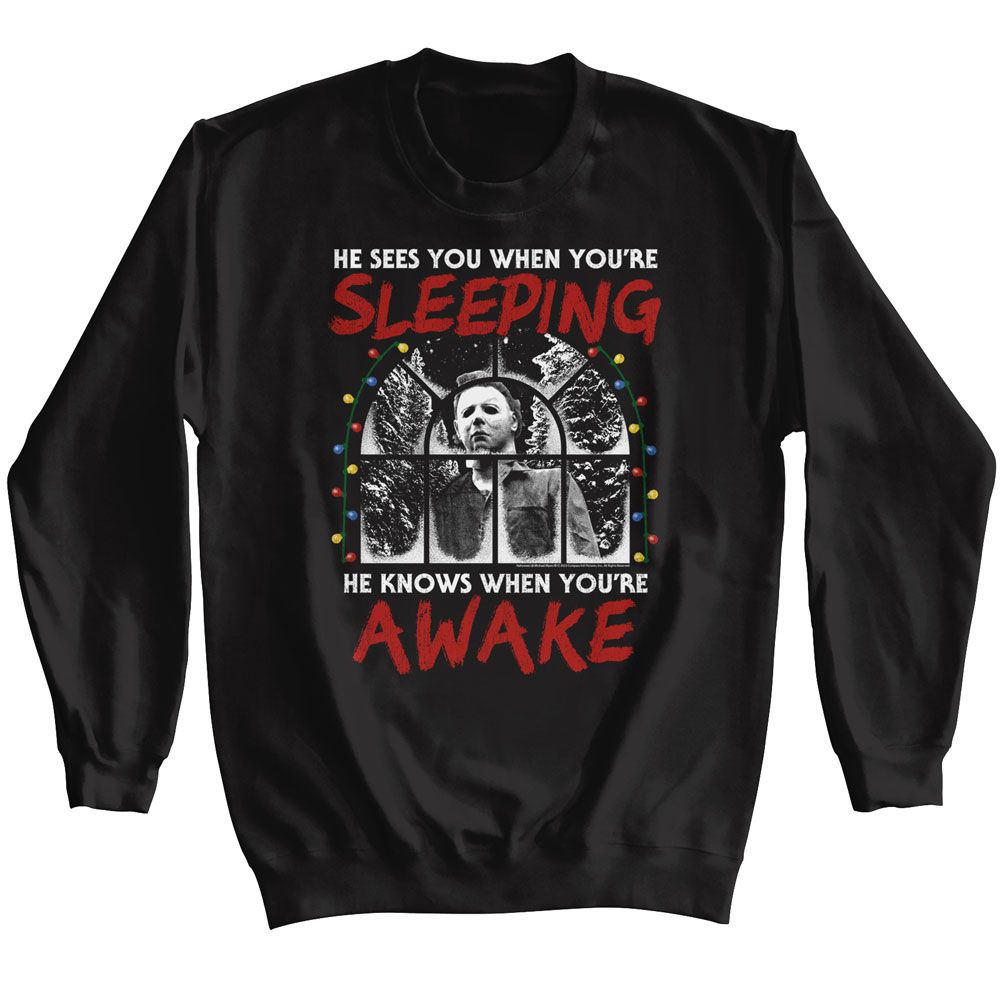 HALLOWEEN-HALLOWEEN SEES YOU WHEN YOURE SLEEPING-BLACK ADULT L/S SWEATSHIRT