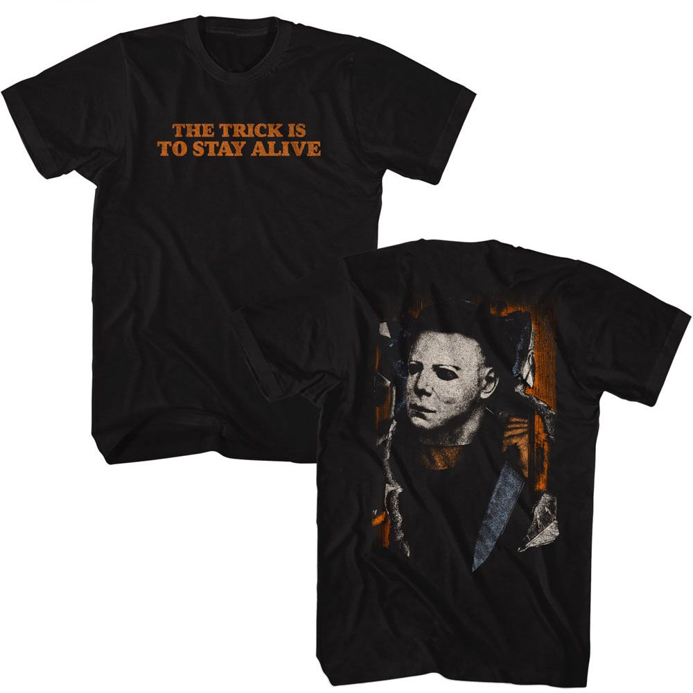 HALLOWEEN-HALLOWEEN MICHAEL BREAK THROUGH FRONT AND BACK-BLACK ADULT S/S TSHIRT