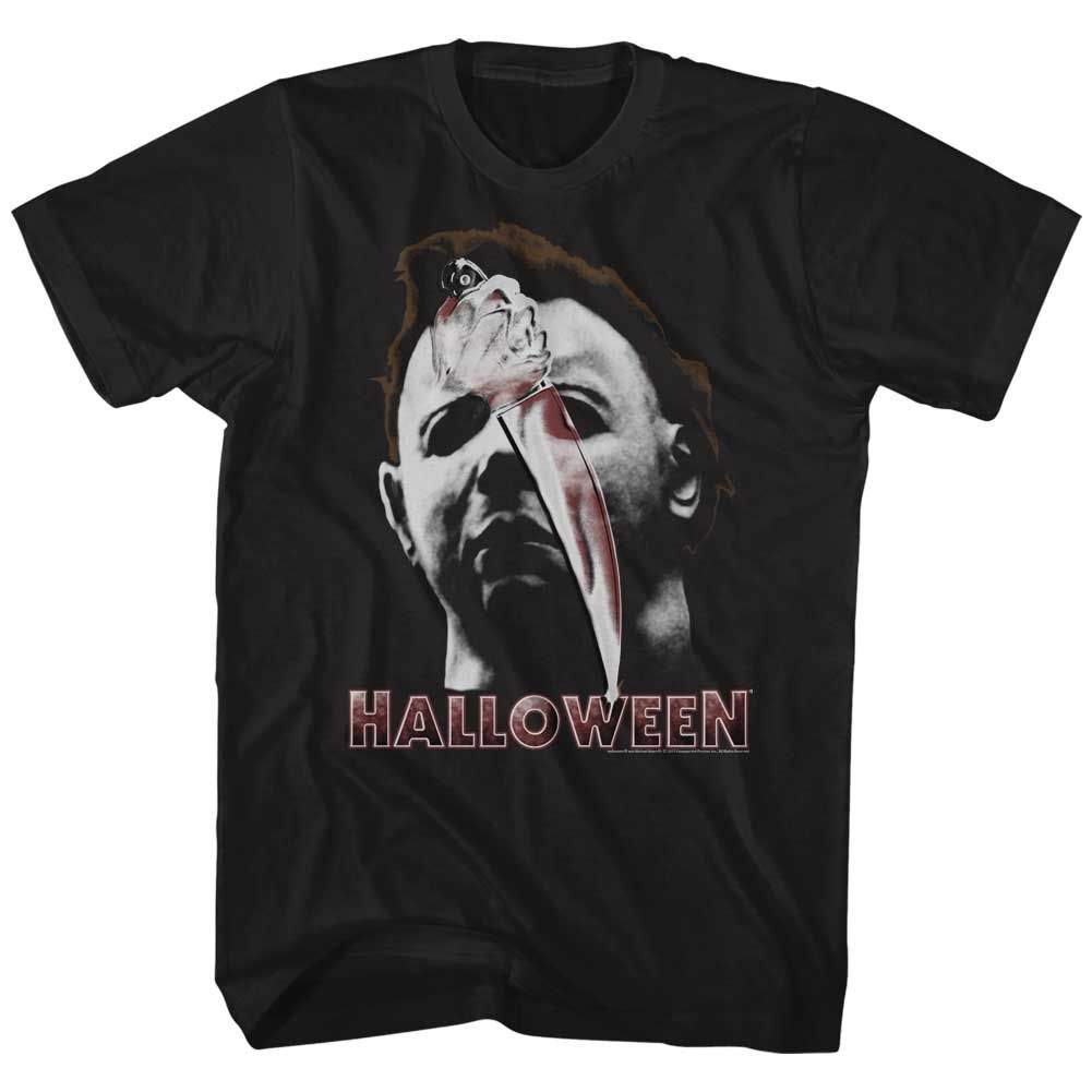 HALLOWEEN-MASK AND KNIFE-BLACK ADULT S/S TSHIRT