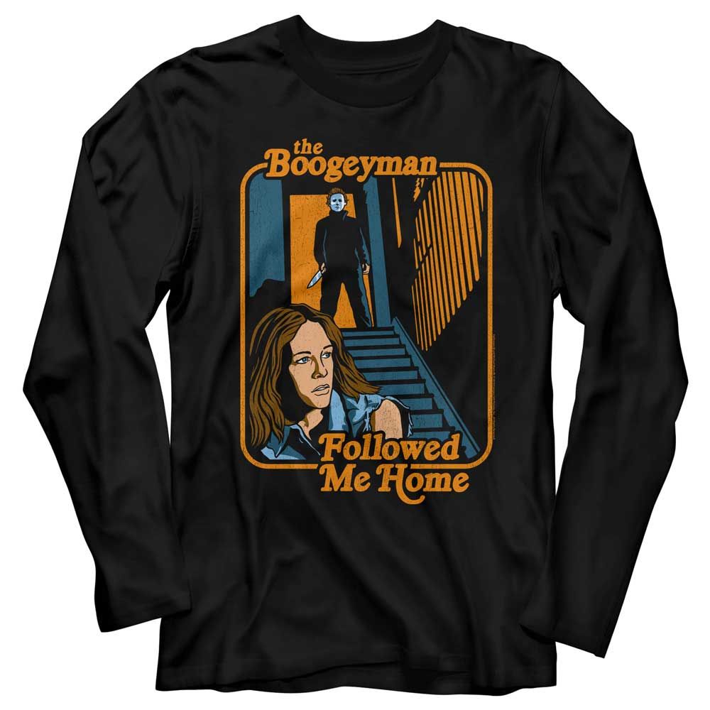 HALLOWEEN-BOOGEYMAN FOLLOWED-BLACK ADULT L/S TSHIRT