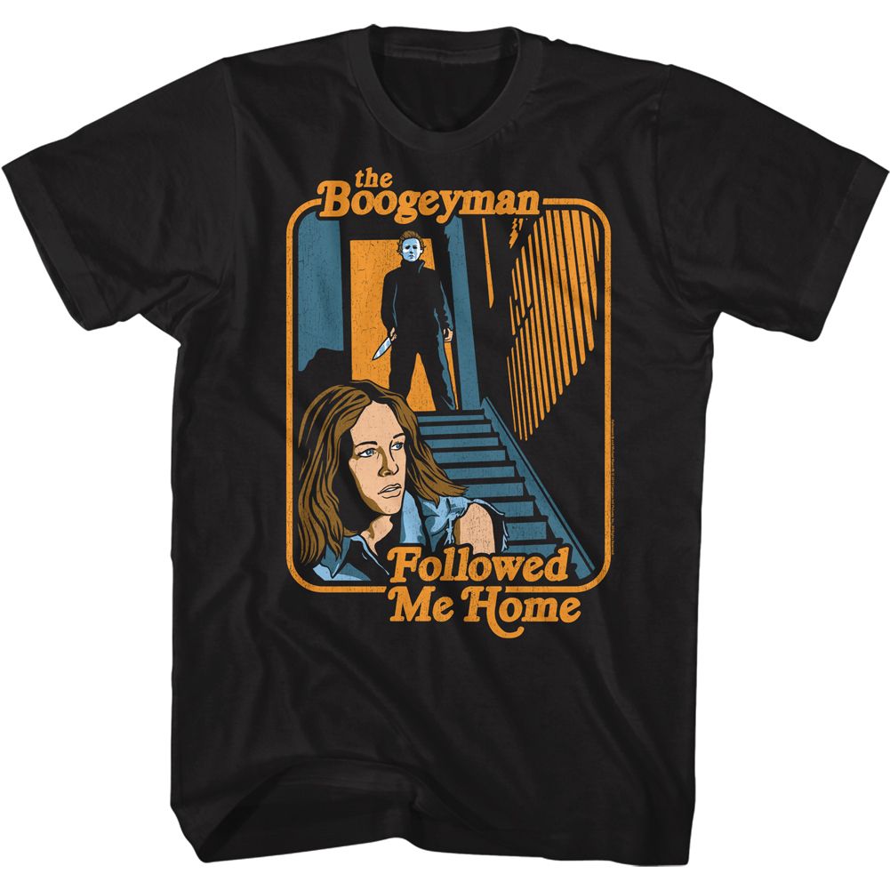 HALLOWEEN-BOOGEYMAN FOLLOWED-BLACK ADULT S/S TSHIRT