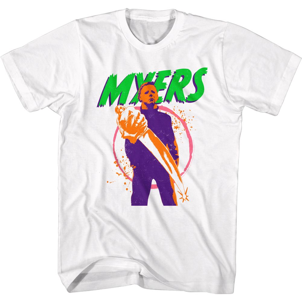 HALLOWEEN-COLORFUL MYERS-WHITE ADULT S/S TSHIRT