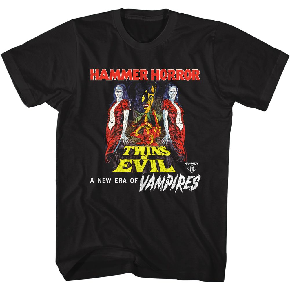 HAMMER HORROR-TWINS OF EVIL POSTER-BLACK ADULT S/S TSHIRT