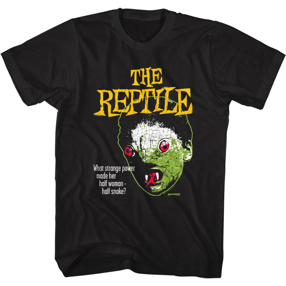 HAMMER HORROR-THE REPTILE FACE-BLACK ADULT S/S TSHIRT