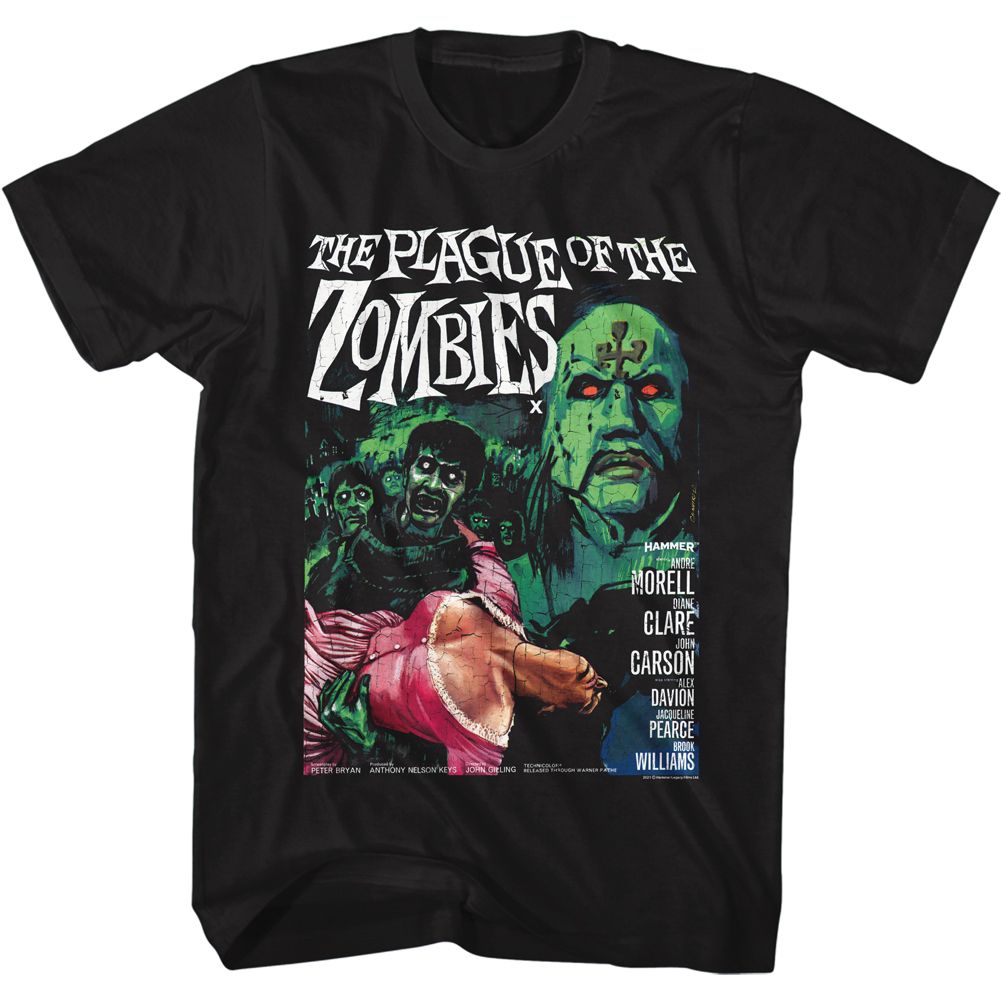 HAMMER HORROR-PLAGUE OF THE ZOMBIES-BLACK ADULT S/S TSHIRT