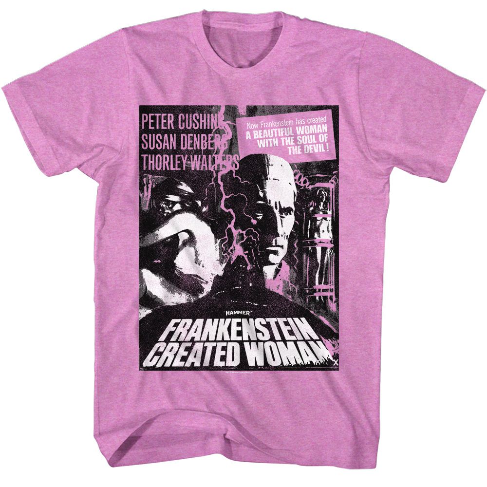 HAMMER HORROR-FRANKENSTEIN WOMAN POSTER-NEON PURPLE HEATHER ADULT S/S TSHIRT