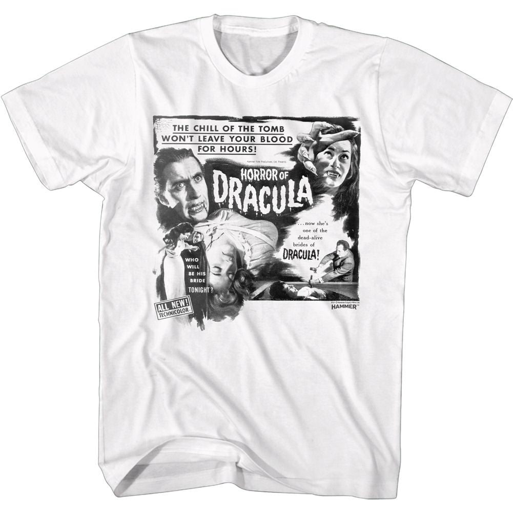 HAMMER HORROR-BW HORROR OF DRACULA-WHITE ADULT S/S TSHIRT