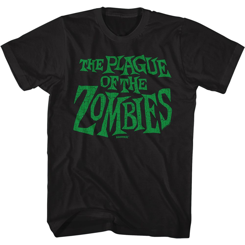 HAMMER HORROR-PLAGUE OF THE ZOMBIES LOGO-BLACK ADULT S/S TSHIRT