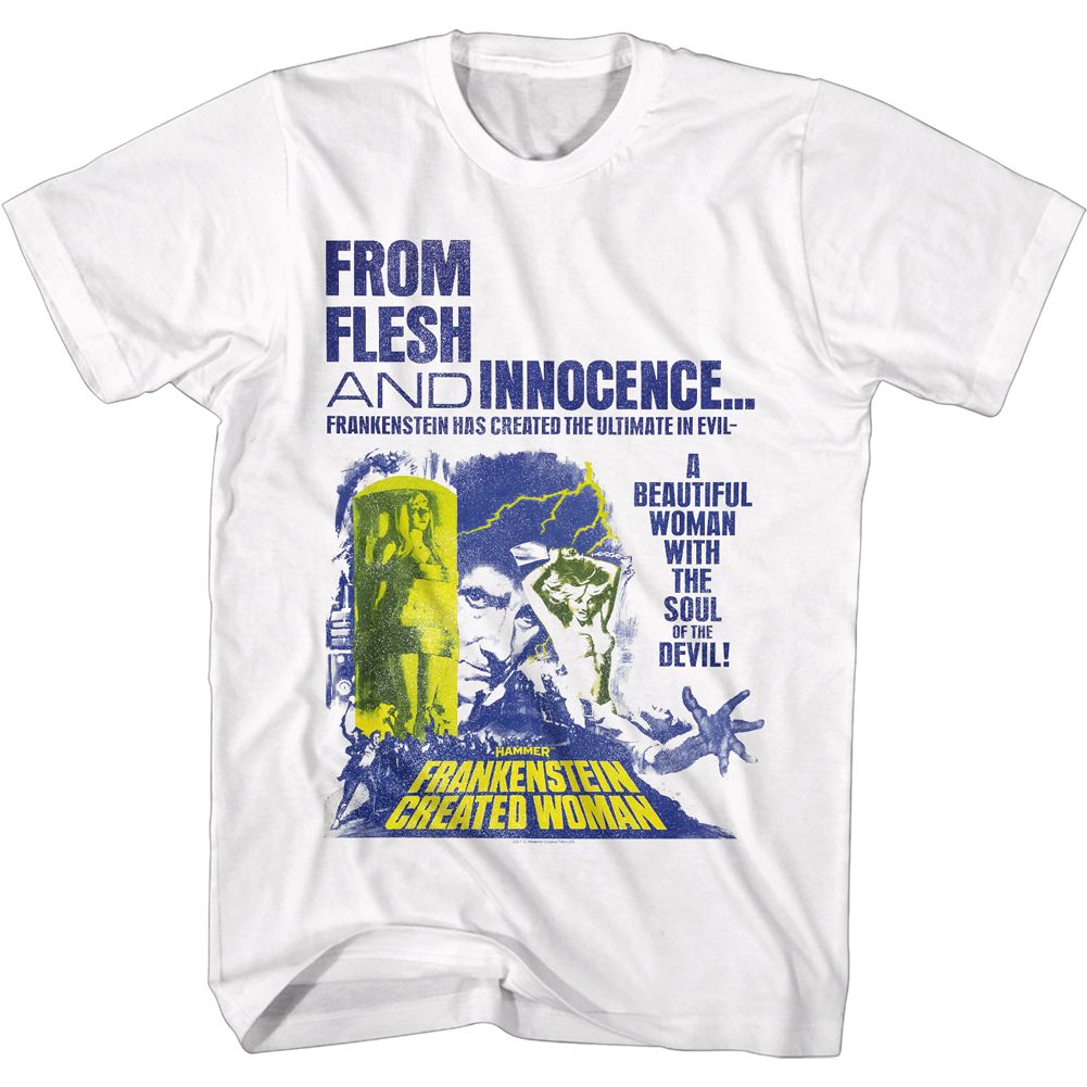 HAMMER HORROR-FLESH AND INNOCENCE-WHITE ADULT S/S TSHIRT