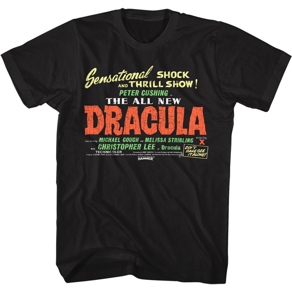 HAMMER HORROR-DRACULA SHOCK AND THRILL-BLACK ADULT S/S TSHIRT