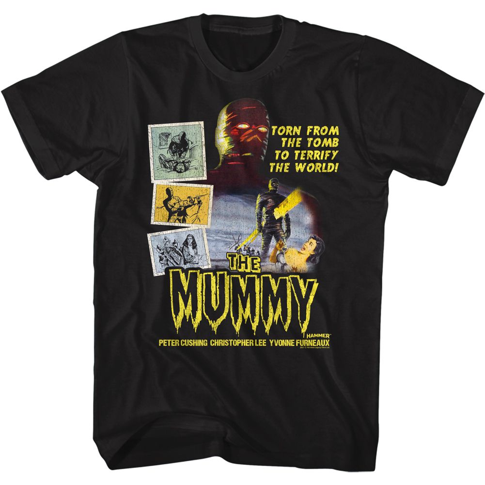 HAMMER HORROR-MUMMY WITH PHOTOGRAPHS-BLACK ADULT S/S TSHIRT