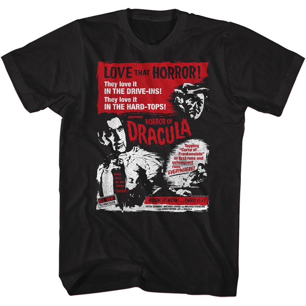 HAMMER HORROR-LOVE THAT HORROR-BLACK ADULT S/S TSHIRT