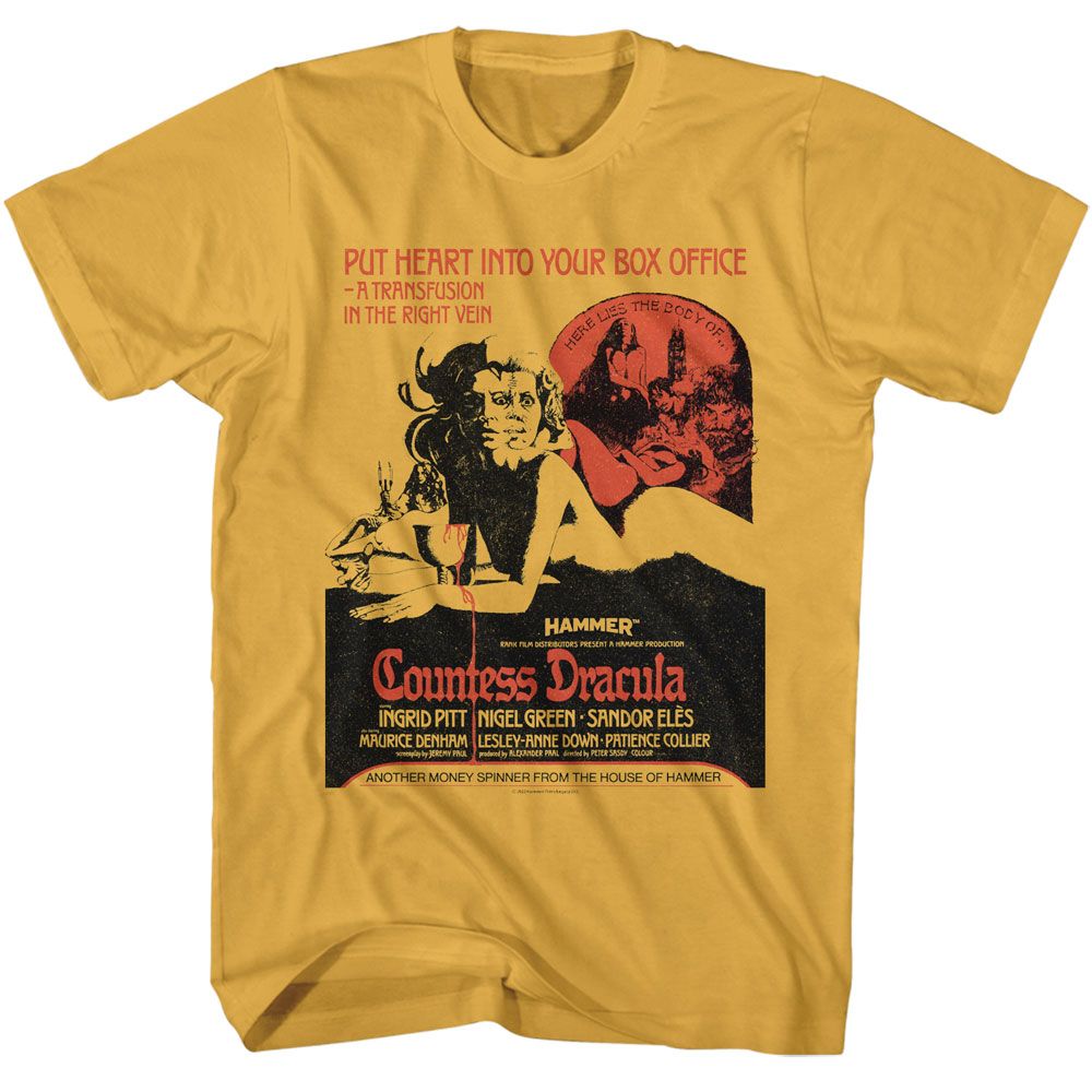HAMMER HORROR-HAMMER HORROR COUNTESS DRACULA POSTER-GINGER ADULT S/S TSHIRT