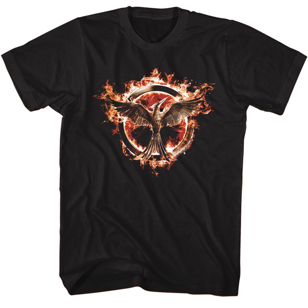 HUNGER GAMES-HUNGER GAMES FLAMING MOCKINGJAY-BLACK ADULT S/S TSHIRT