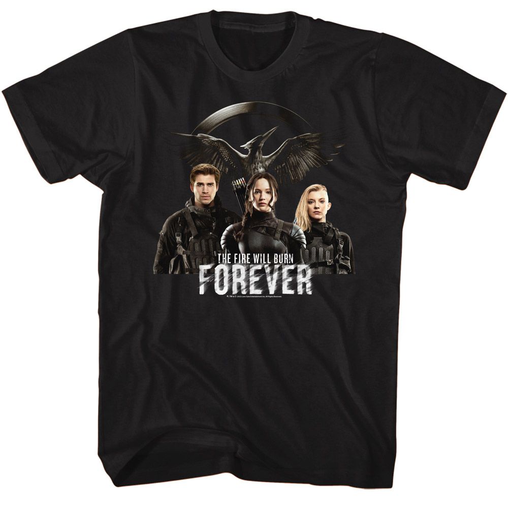 HUNGER GAMES-HUNGER GAMES FIRE WILL BURN FOREVER-BLACK ADULT S/S TSHIRT