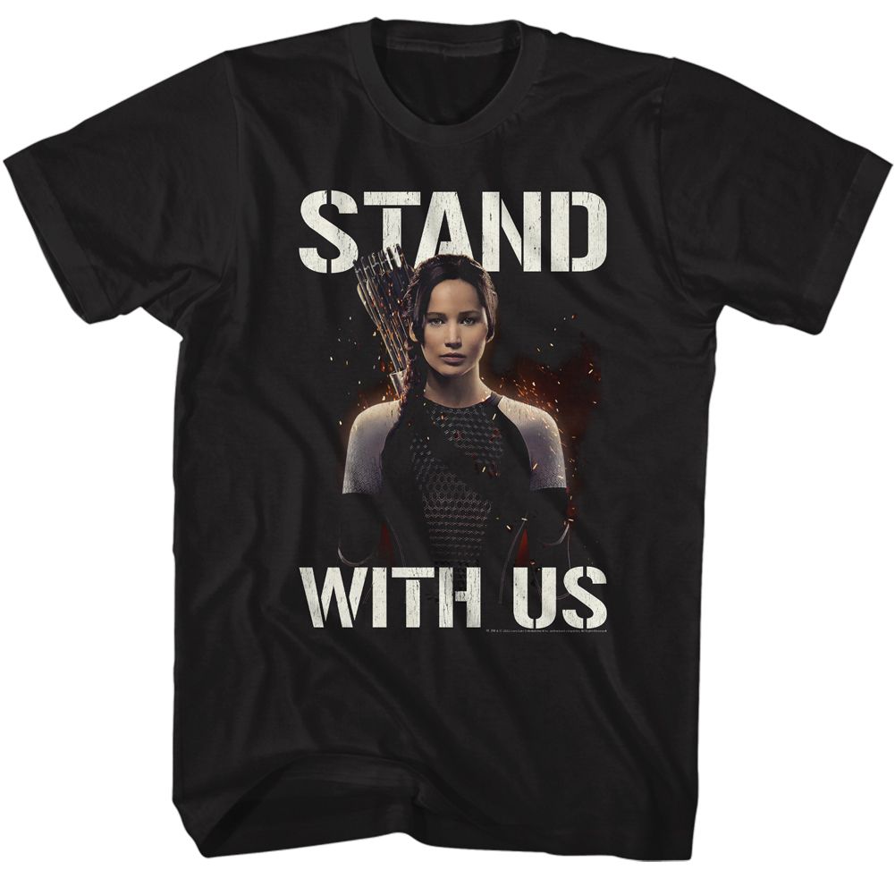 HUNGER GAMES-HUNGER GAMES STAND WITH US KATNISS-BLACK ADULT S/S TSHIRT
