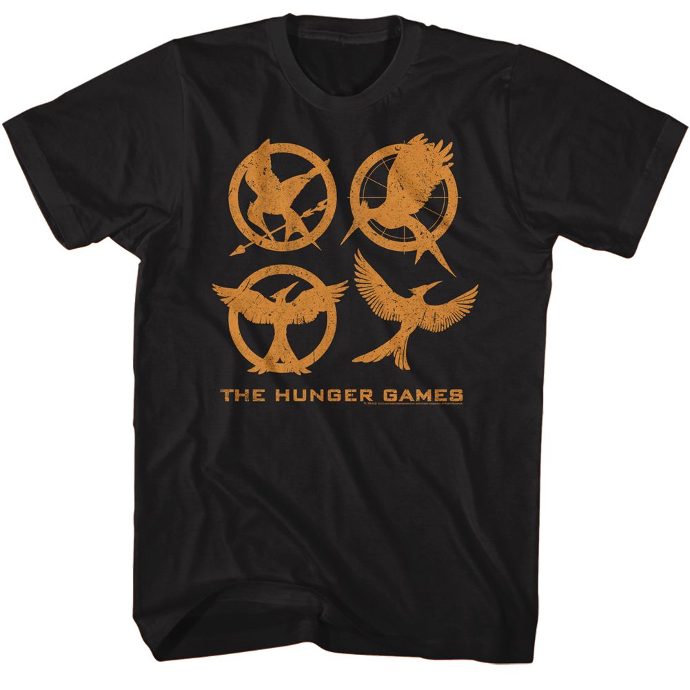 HUNGER GAMES-HUNGER GAMES EMBLEMS-BLACK ADULT S/S TSHIRT