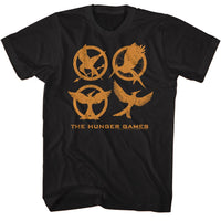 Thumbnail for HUNGER GAMES-HUNGER GAMES EMBLEMS-BLACK ADULT S/S TSHIRT