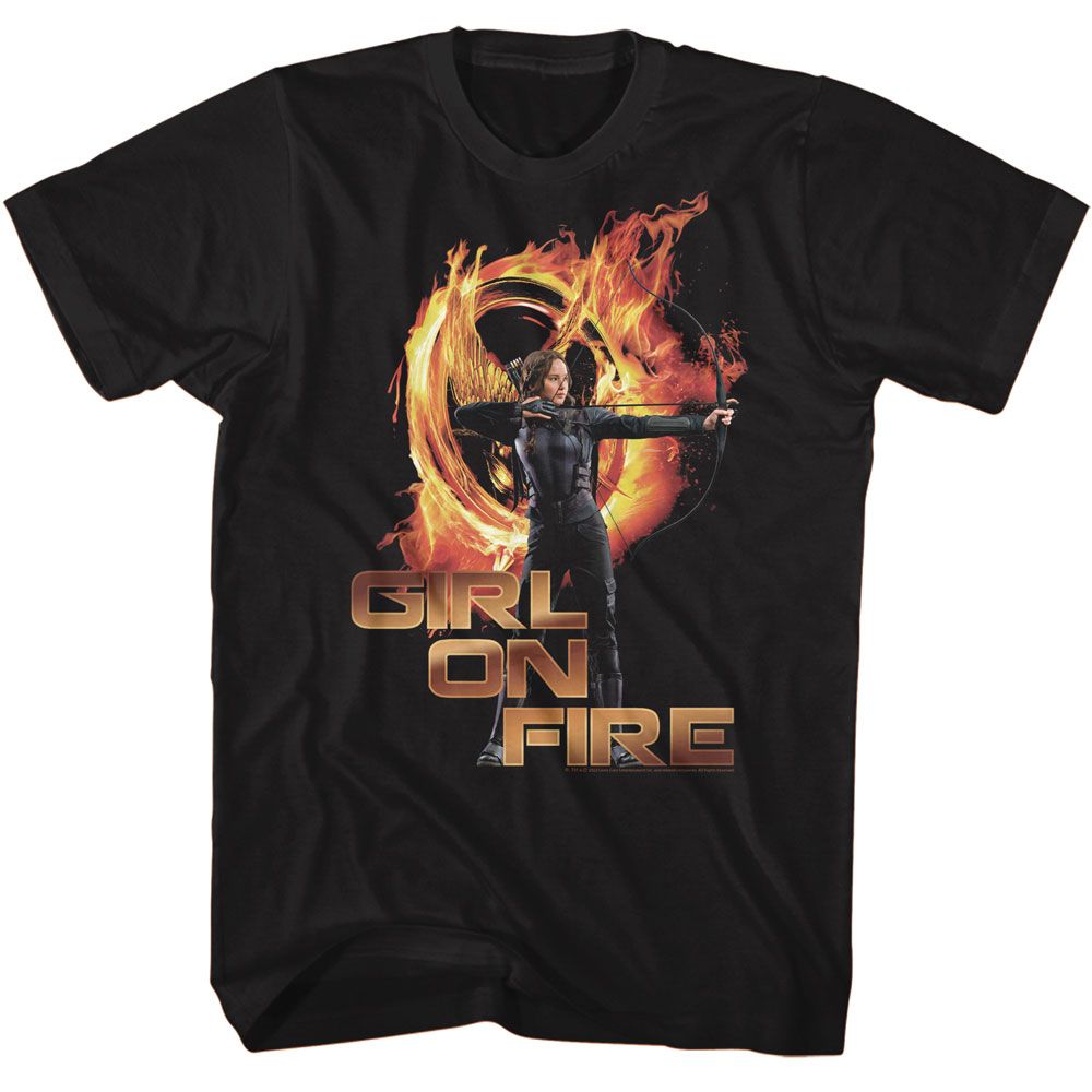 HUNGER GAMES-HUNGER GAMES GIRL ON FIRE-BLACK ADULT S/S TSHIRT