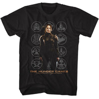 Thumbnail for HUNGER GAMES-HUNGER GAMES KATNISS WITH DISTRICTS-BLACK ADULT S/S TSHIRT