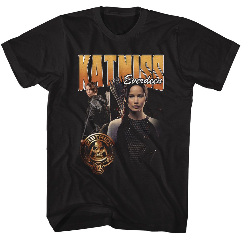HUNGER GAMES-HUNGER GAMES KATNISS DUO PHOTO-BLACK ADULT S/S TSHIRT
