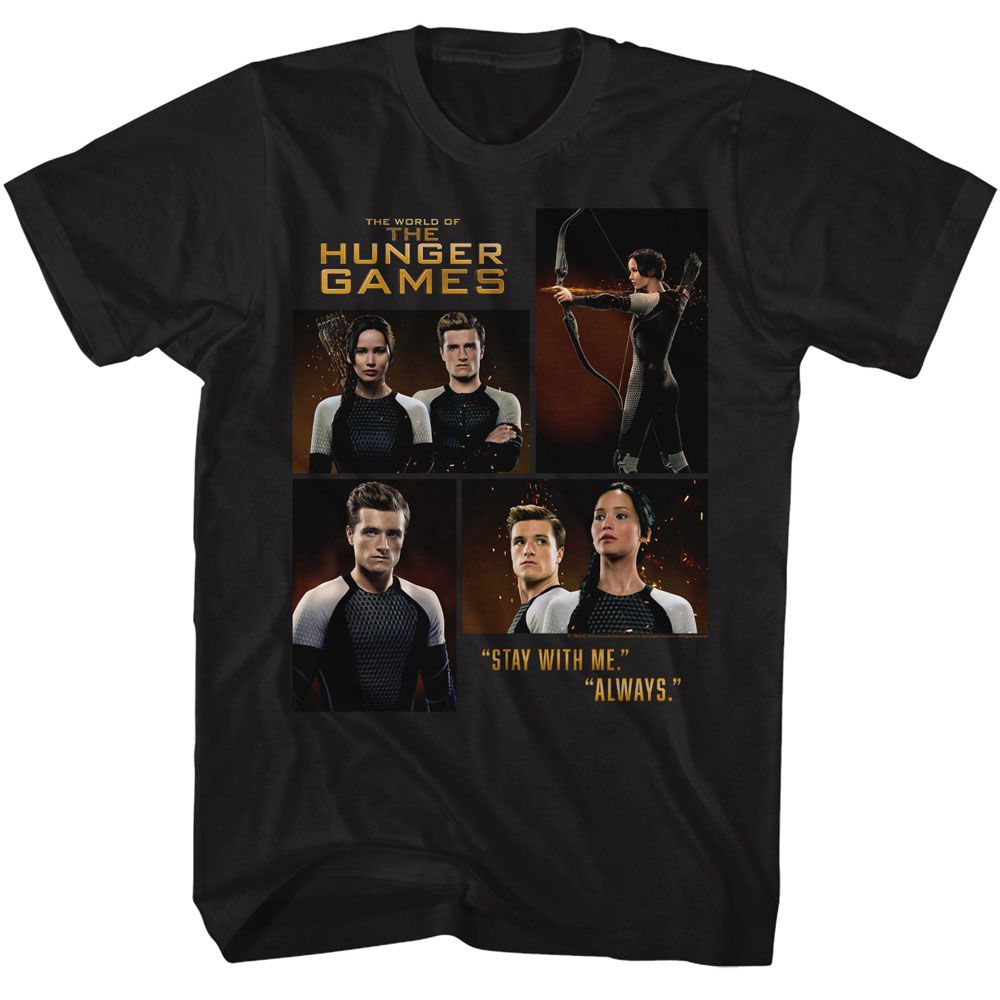 HUNGER GAMES-HUNGER GAMES KATNISS PEETA FOUR PHOTOS-BLACK ADULT S/S TSHIRT