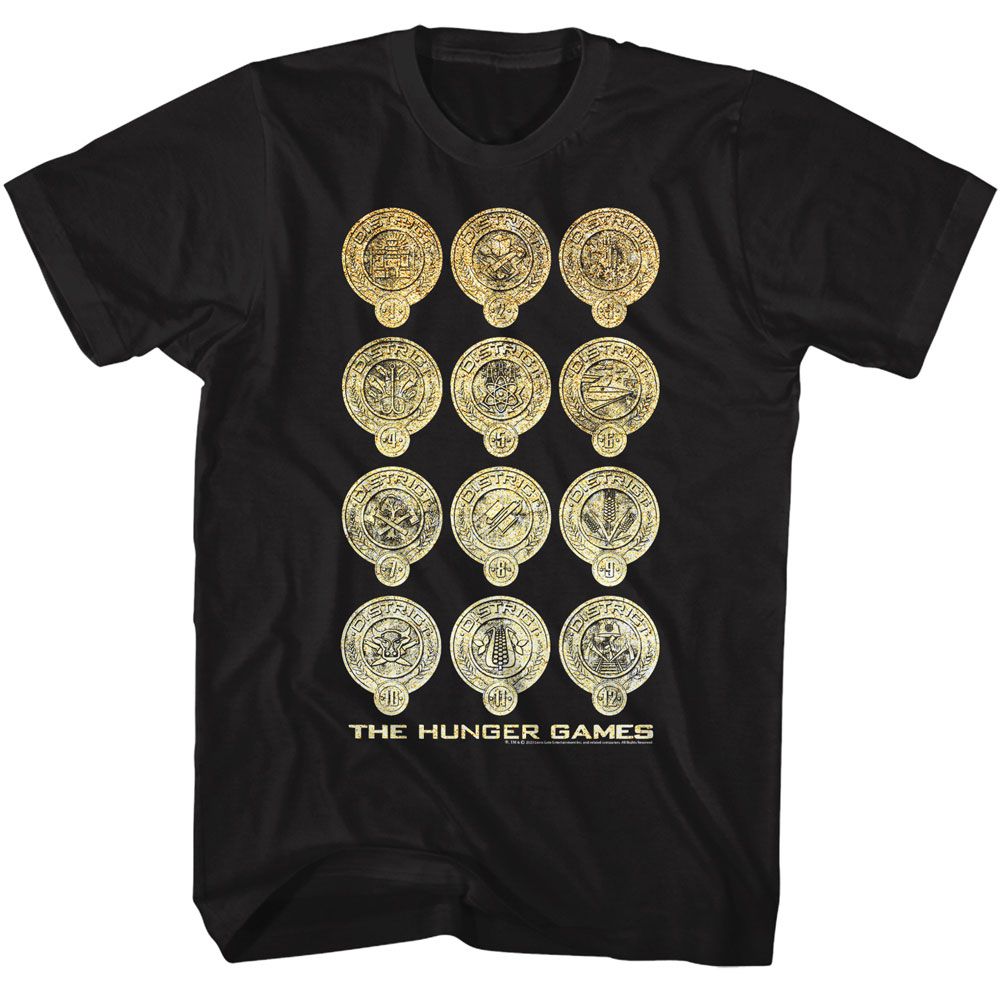 HUNGER GAMES-HUNGER GAMES SHINE DISTRICT LOGOS-BLACK ADULT S/S TSHIRT
