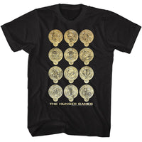 Thumbnail for HUNGER GAMES-HUNGER GAMES SHINE DISTRICT LOGOS-BLACK ADULT S/S TSHIRT