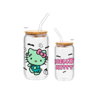 Thumbnail for Hello Kitty Frankenstein Kitty V1  16oz Glass Tumbler w Bamboo Lid and Glass Straw – 12 pc ppk ($6.00 each)