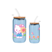 Thumbnail for Garden Doodle Flowers and Butterflies  16oz Glass Tumbler w Bamboo Lid and Glass Straw – 12 pc ppk ($6.00 each)