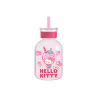 Thumbnail for Hello Kitty Strawberry Head Standing On Logo  15oz Glass Milk Bottle w Straw – 12 pc ppk ($7.50 each)