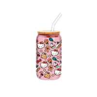 Thumbnail for Hello Kitty Gingerbread Pattern V2  16oz Glass Tumbler w Bamboo Lid and Glass Straw – 12 pc ppk ($6.00 each)