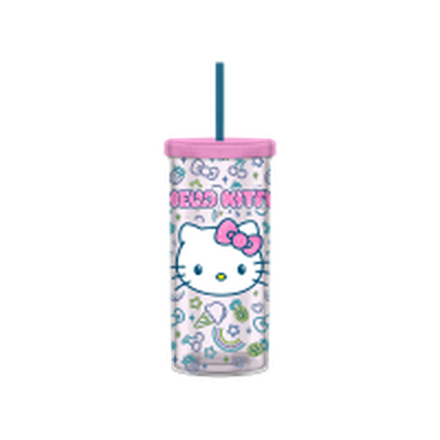 Hello Kitty Neon Fruit Pattern Glitter  20oz Plastic Tall Cold Cup w/ Lid and Straw – 12 pc ppk ($5.75 each)