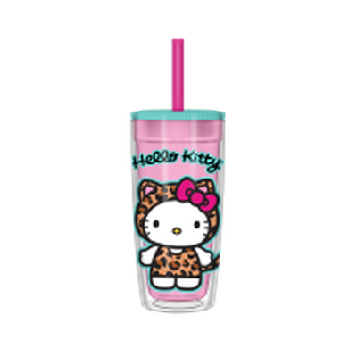 Hello Kitty Pink Leopard Pattern   20oz Spill Resistant Plastic Tumbler – 12 pc ppk ($5.75 each)