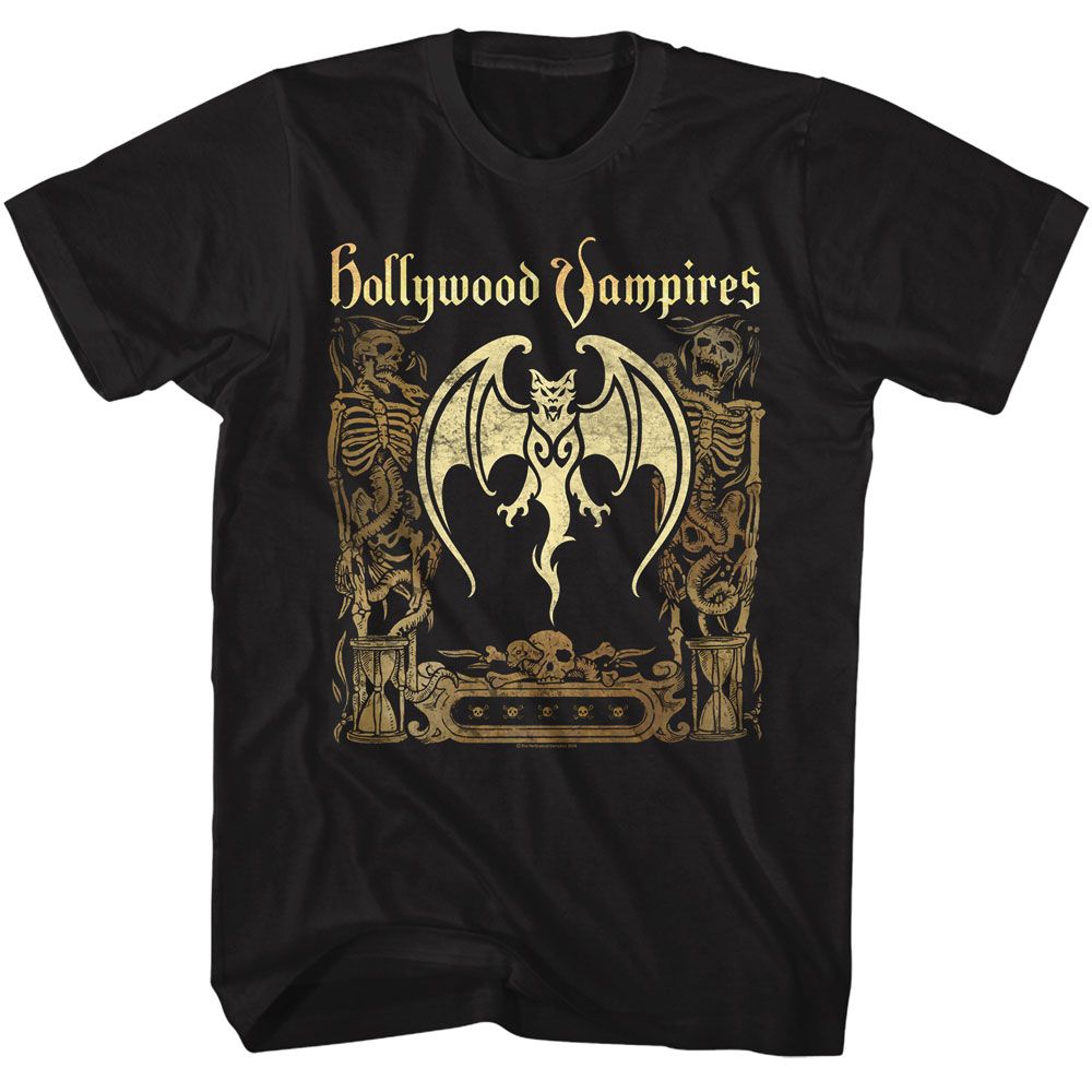 HOLLYWOOD VAMPIRES-HV BAT AND SKELETONS-BLACK ADULT S/S TSHIRT