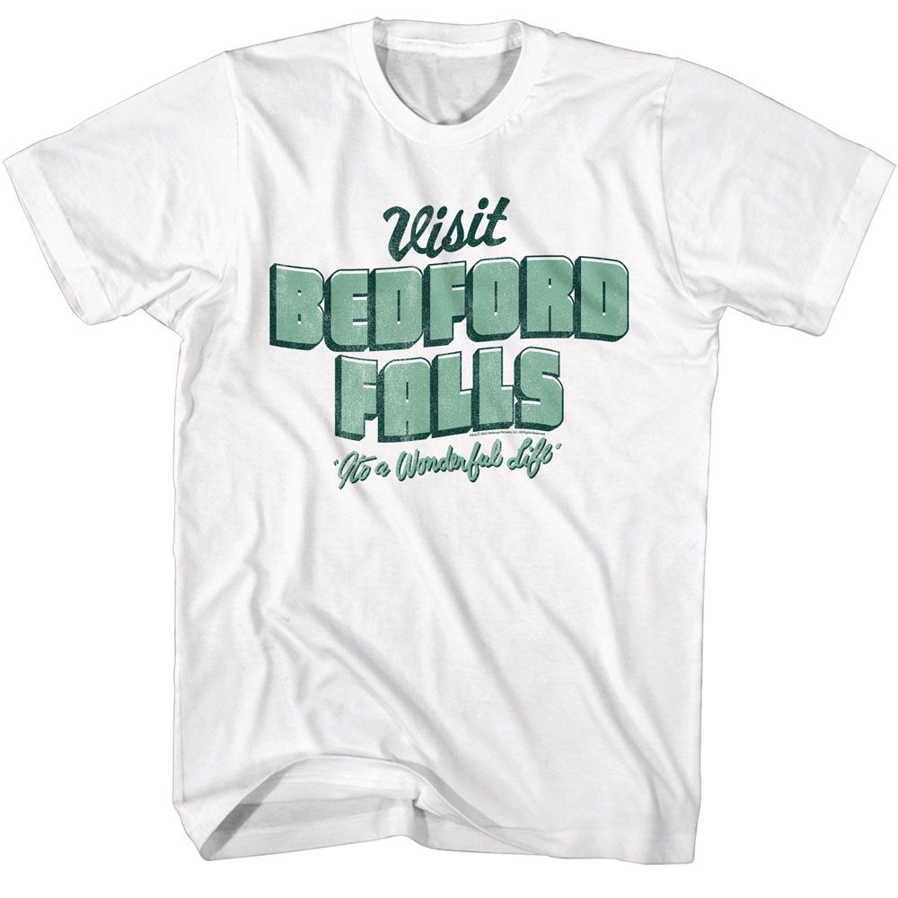 ITS A WONDERFUL LIFE-IAWL VISIT BEDFORD FALLS-WHITE ADULT S/S TSHIRT