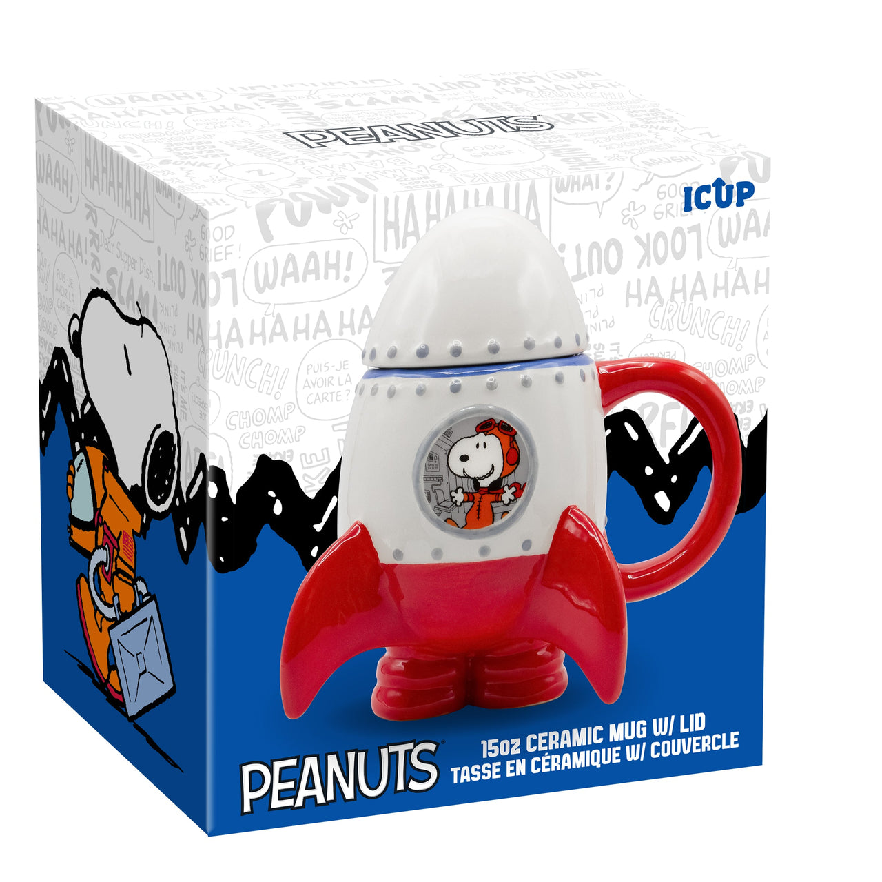 Peanuts Snoopy in Space Rocketship Molded Mug with Cap (16oz) – 4 PC PPK