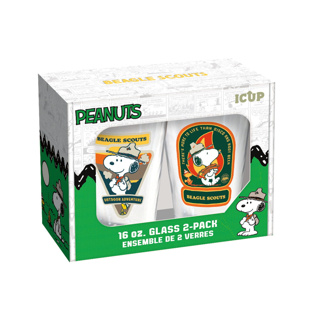 Peanuts Beagle Scouts Drinking Glass Set (2-Pack / 16oz) – 4 PC PPK