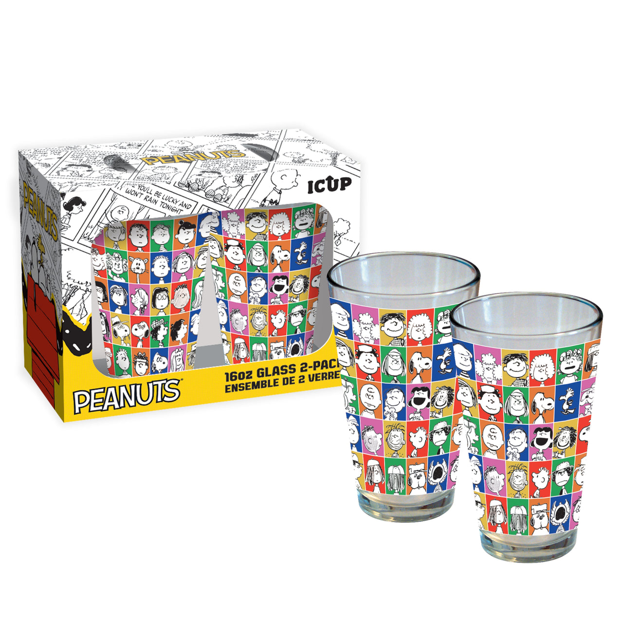 Peanuts Drinking Glass Set (2-Pack / 16oz) (75th Anniversary Edition) – 4 PC PPK