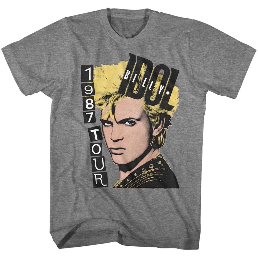 BILLY IDOL-1987 TOUR-GRAPHITE HEATHER ADULT S/S TSHIRT