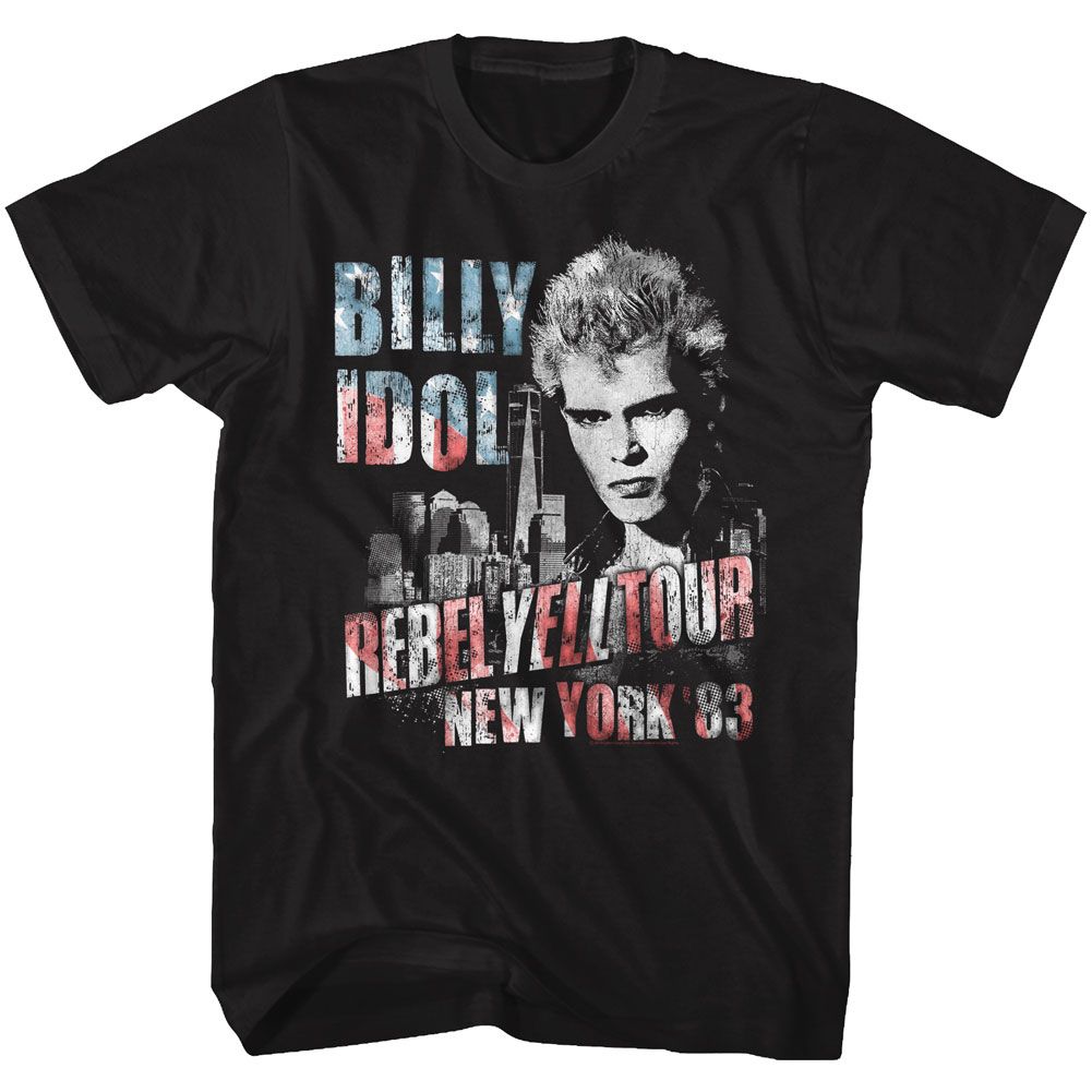 BILLY IDOL-NY 83 FLAG-ISH-BLACK ADULT S/S TSHIRT
