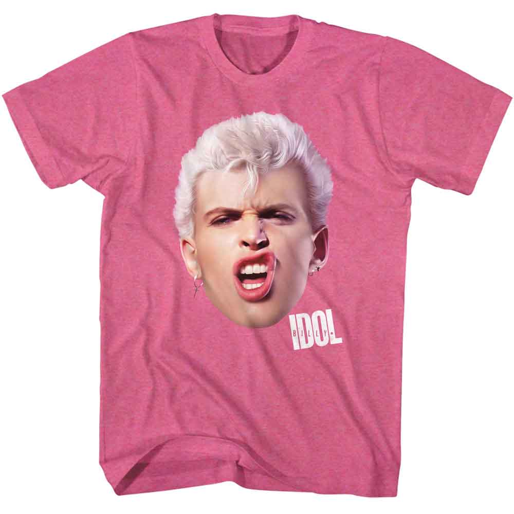 BILLY IDOL-BILLY IDOL BIG OL HEAD-RETRO PINK HEATHER ADULT S/S TSHIRT