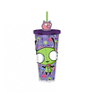 Invader Zim Gir with AOP  24oz Plastic Cold Cup w/ Lid and Topper Straw – 12 pc ppk ($6.50 each)