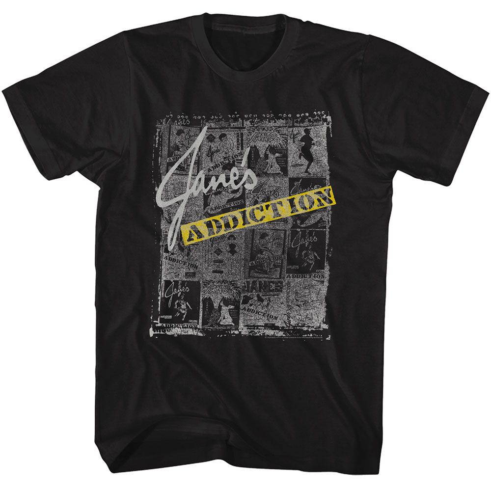 JANES ADDICTION-JANES ADDICTION NEWSPAPER COLLAGE-BLACK ADULT S/S TSHIRT